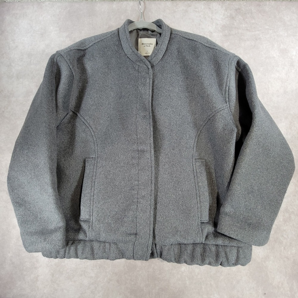Abercrombie & Fitch Mens Wool Blend Bomber Jacket Grey Snap Front Large 144J0892